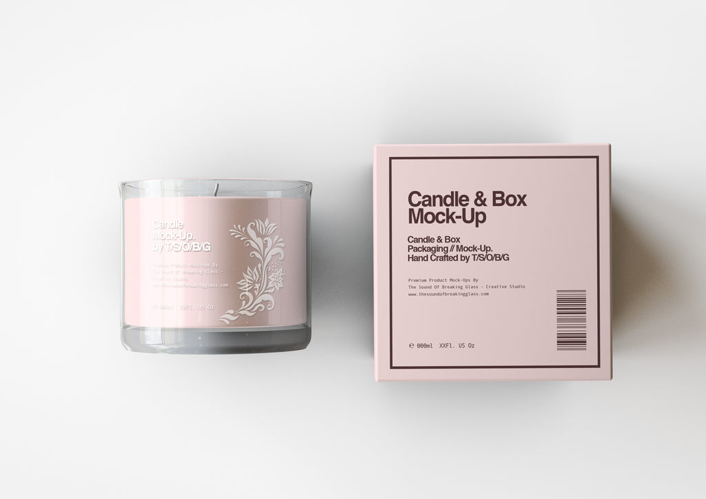 Scented Candle Mock-Up | Glass Candle In Jar & Box Packaging Mock-Up