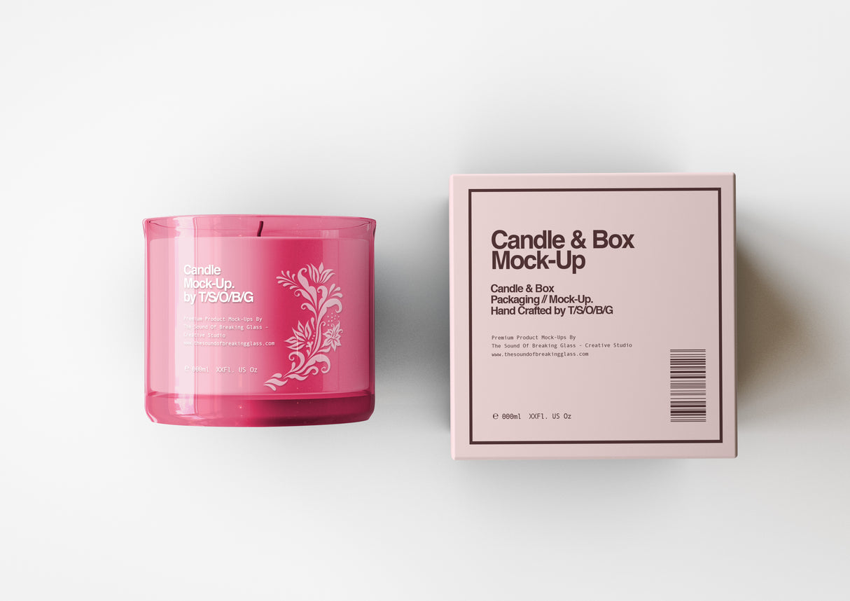 Scented Candle Mock-Up | Glass Candle In Jar & Box Packaging Mock-Up